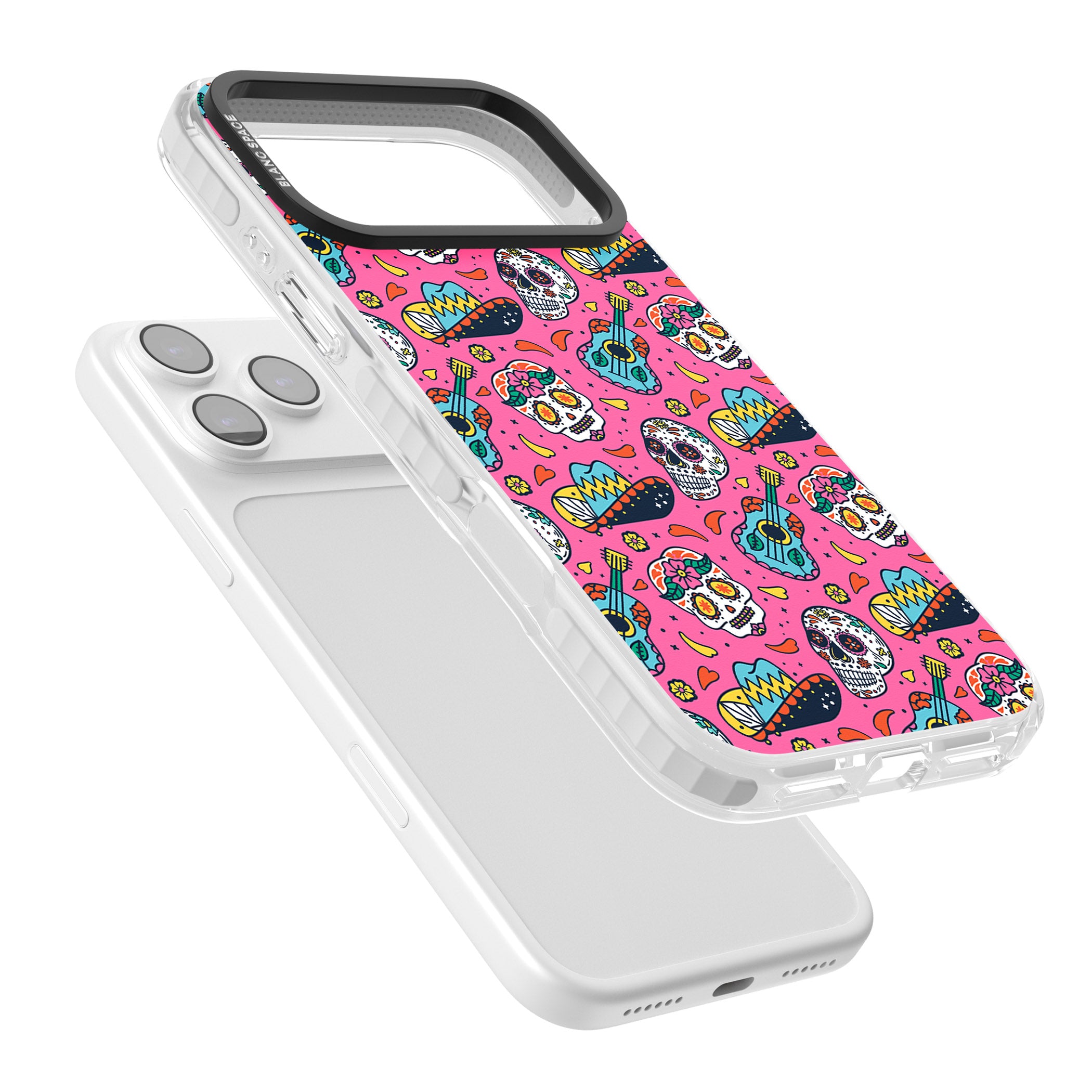 Pink Day Of The Dead Pattern iPhone 17 Pro Max Impact Clear Phone Case Colours