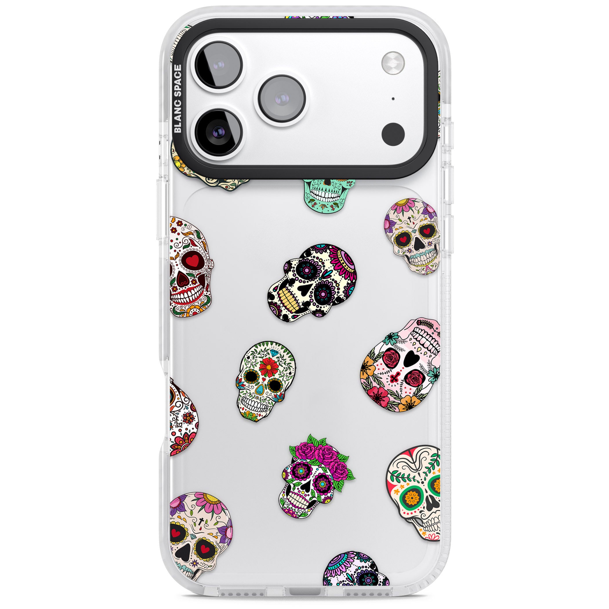 Mixed Sugar Skull Pattern iPhone 17 Pro Max Impact Clear Phone Case
