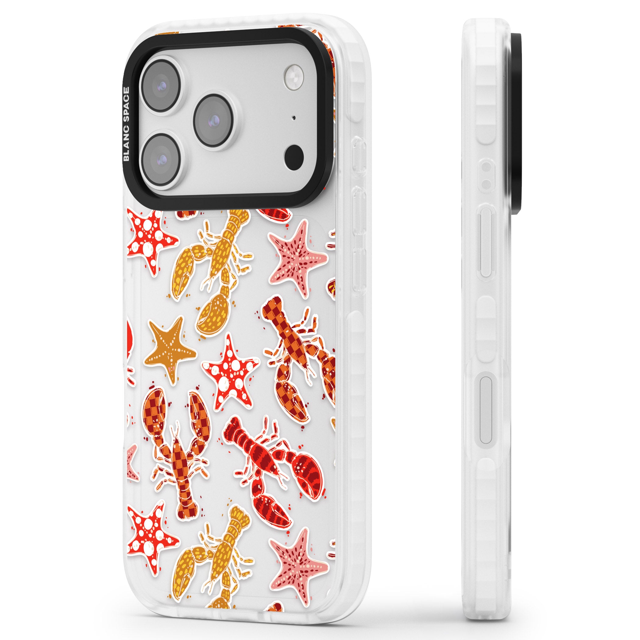 Lobster & Starfish Coastal Pattern iPhone 17 Pro Max Impact Clear Phone Case Side Profile