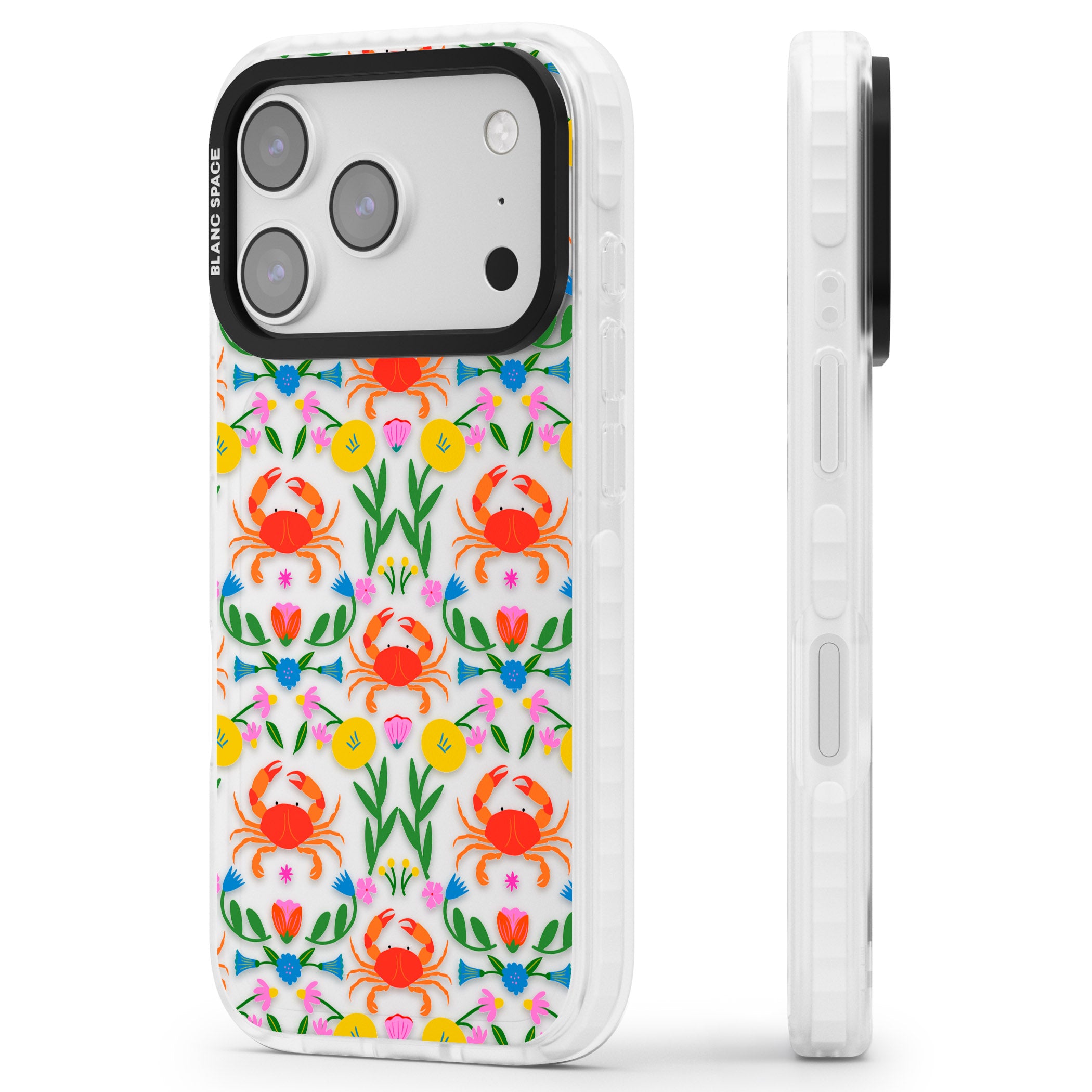 Crabs Flowers iPhone 17 Pro Max Impact Clear Phone Case Side Profile