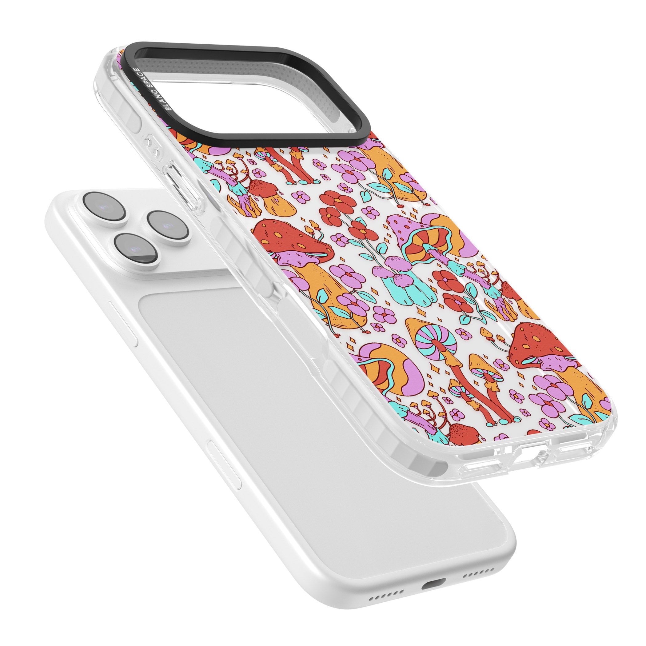 Psychedelic Flowers & Mushrooms iPhone 17 Pro Max Impact Clear Phone Case Colours