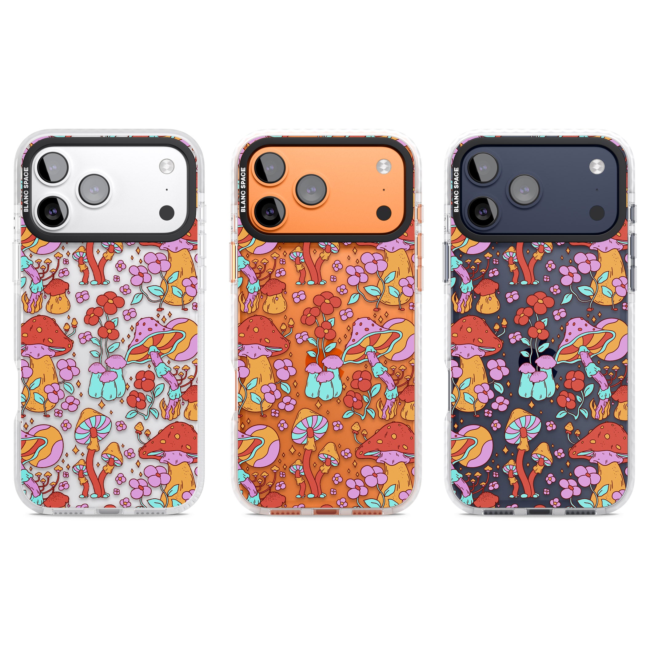 Psychedelic Flowers & Mushrooms iPhone 17 Pro Impact Clear Phone Case APT Impact Protection
