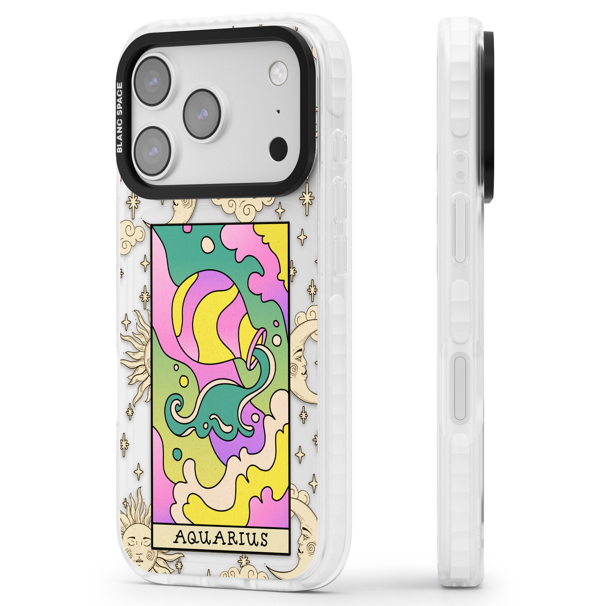 Celestial Zodiac Aquarius iPhone 17 Pro Max Impact Clear Phone Case Side Profile