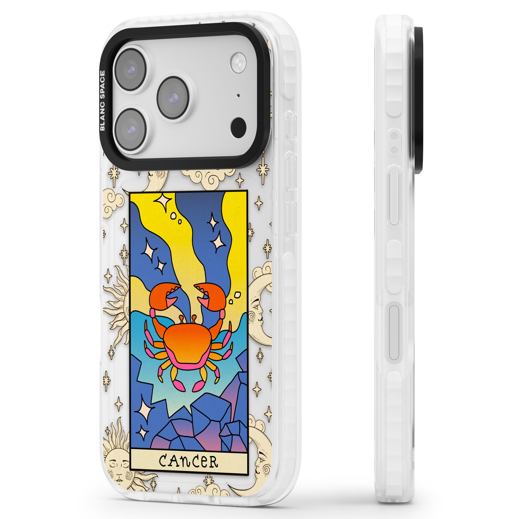 Celestial Zodiac Cancer iPhone 17 Pro Max Impact Clear Phone Case Side Profile