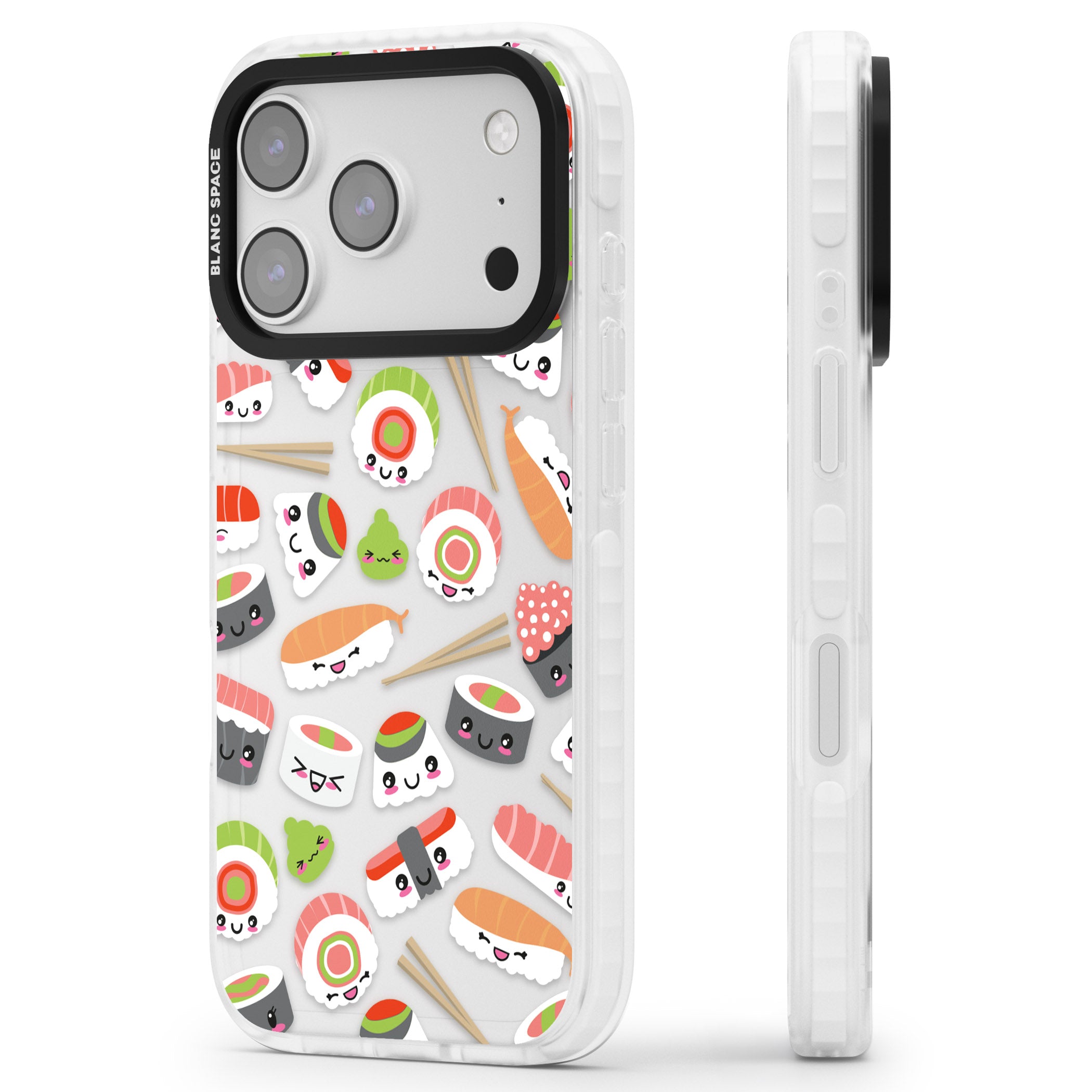 Kawaii Sushi Party iPhone 17 Pro Max Impact Clear Phone Case Side Profile