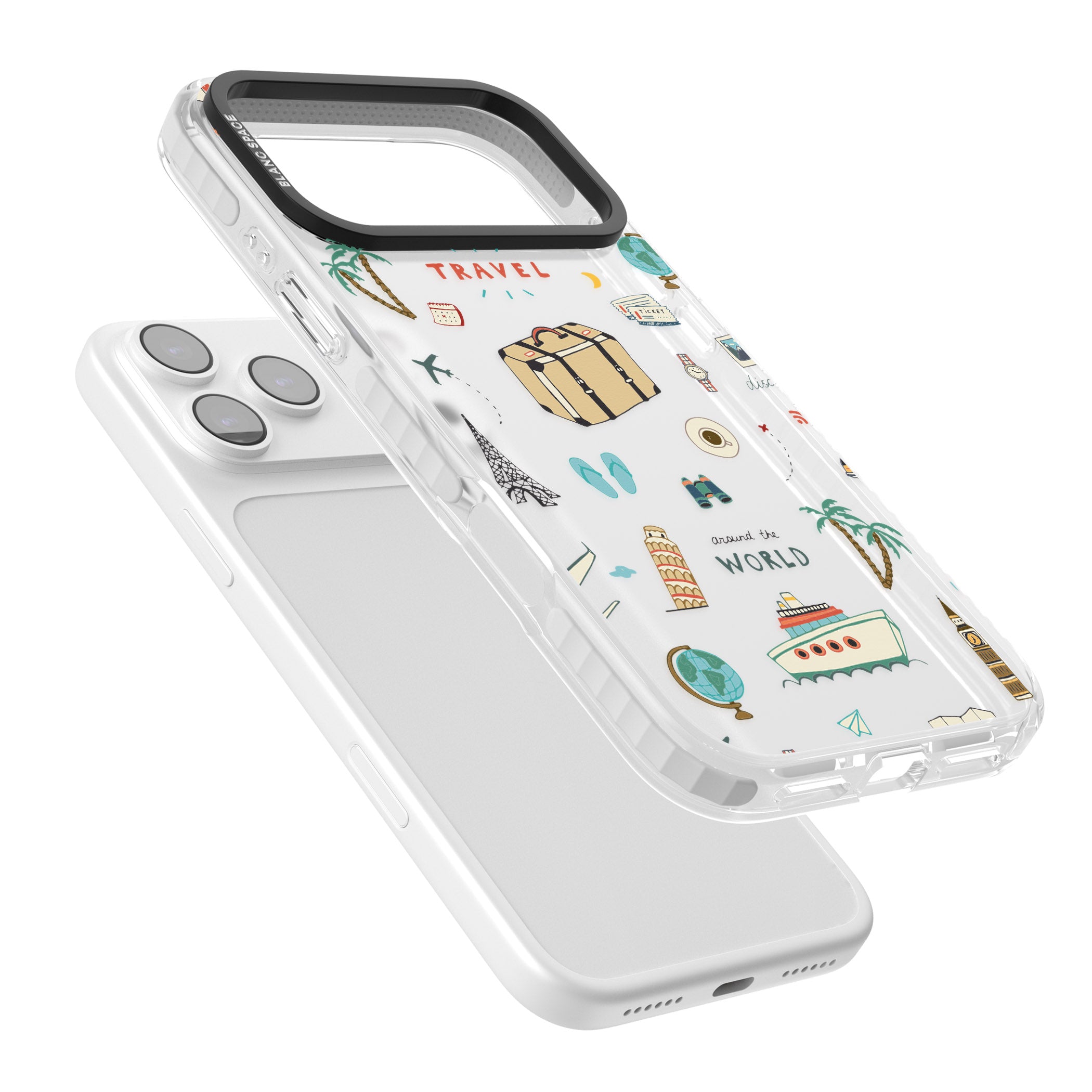 Cute Travel Pattern Transparent iPhone 17 Pro Impact Clear Phone Case Colours