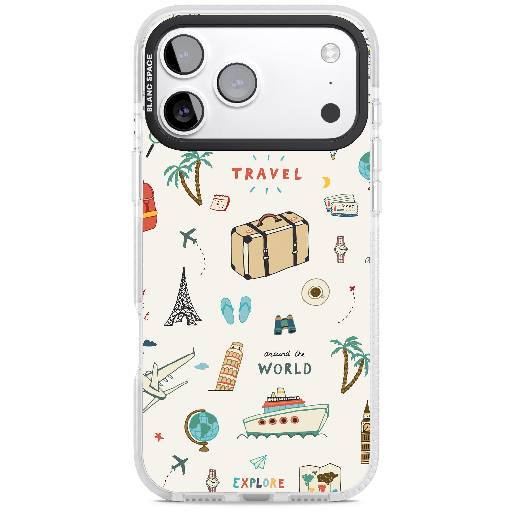 Cute Travel Pattern Cream iPhone 17 Pro Max Impact Clear Phone Case