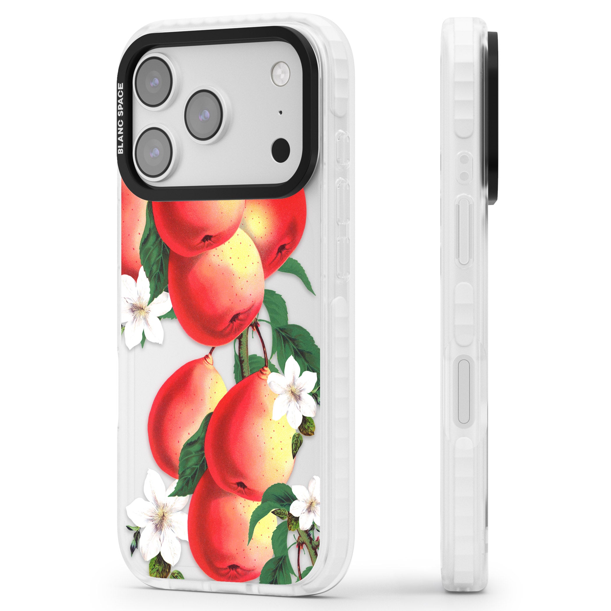 Vintage Painted Peaches iPhone 17 Pro Max Impact Clear Phone Case Side Profile