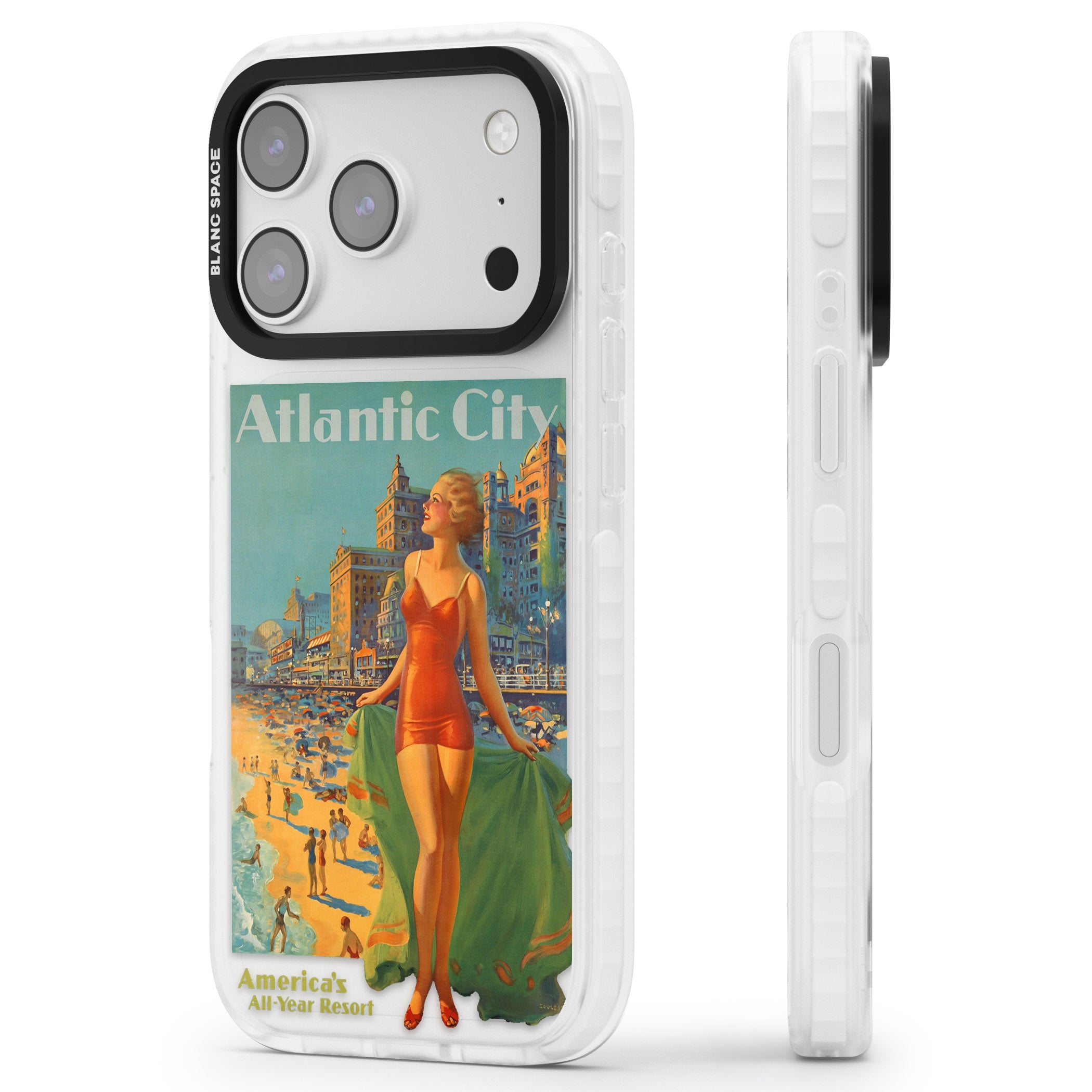 Atlantic City Vacation Poster iPhone 17 Pro Max Impact Clear Phone Case Side Profile