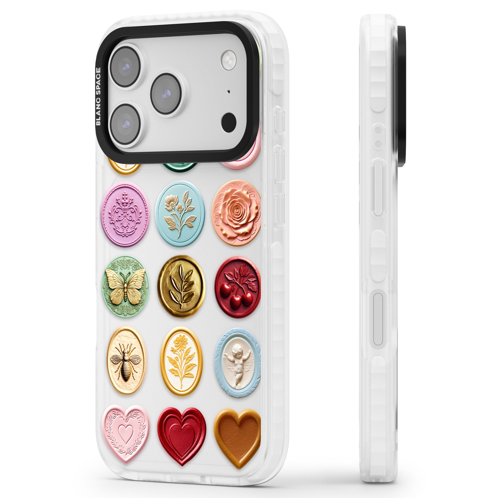 Vintage Wax Seal Pattern iPhone 17 Pro Max Impact Clear Phone Case Side Profile