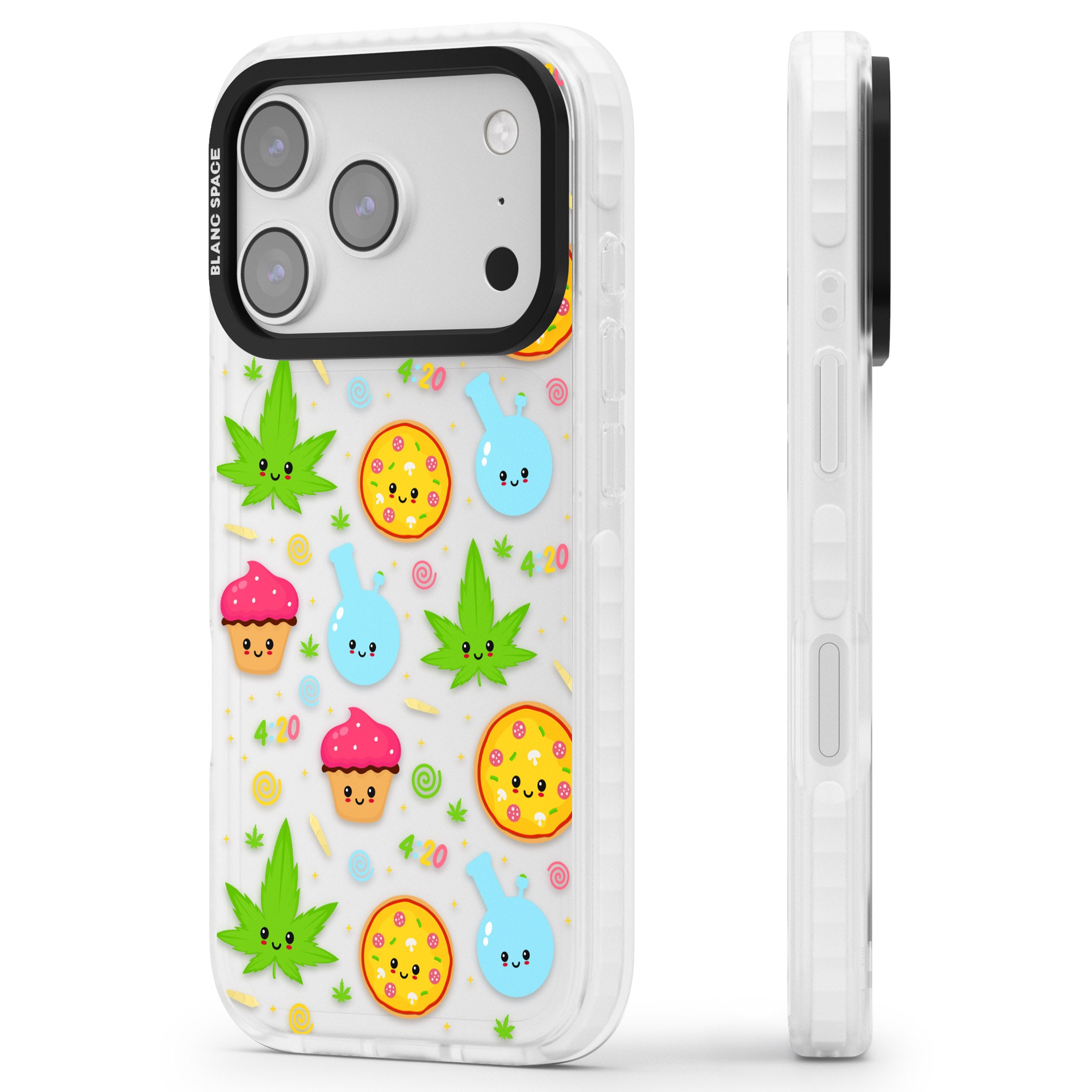 Kawaii Weed Pattern iPhone 17 Pro Max Impact Clear Phone Case Side Profile