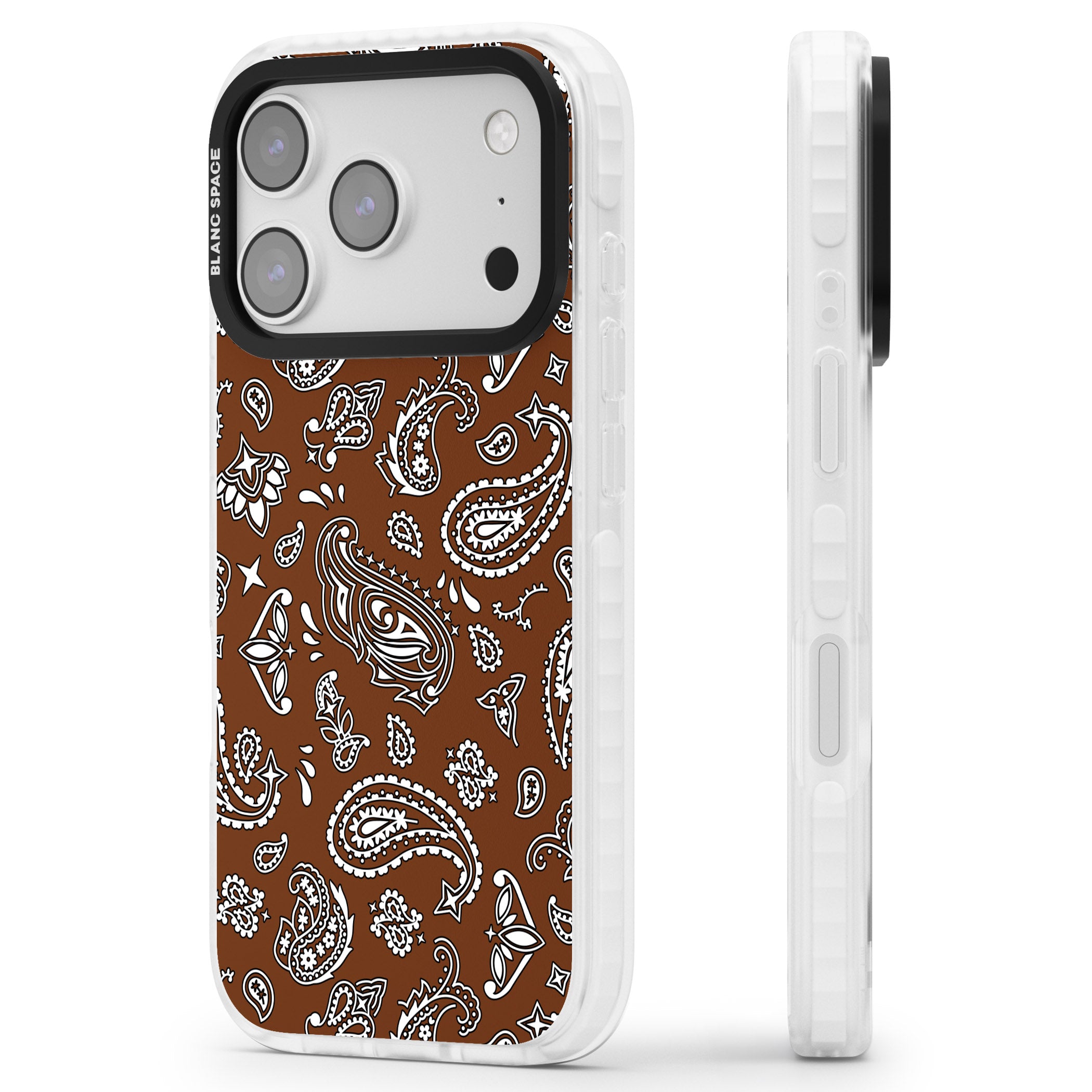 Brown Bandana iPhone 17 Pro Max Impact Clear Phone Case Side Profile
