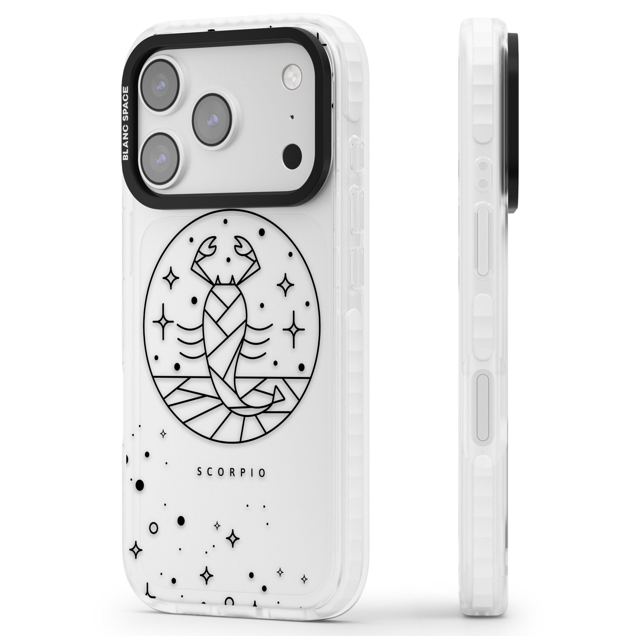 Scorpio Emblem Cosmic Design iPhone 17 Pro Max Impact Clear Phone Case Side Profile