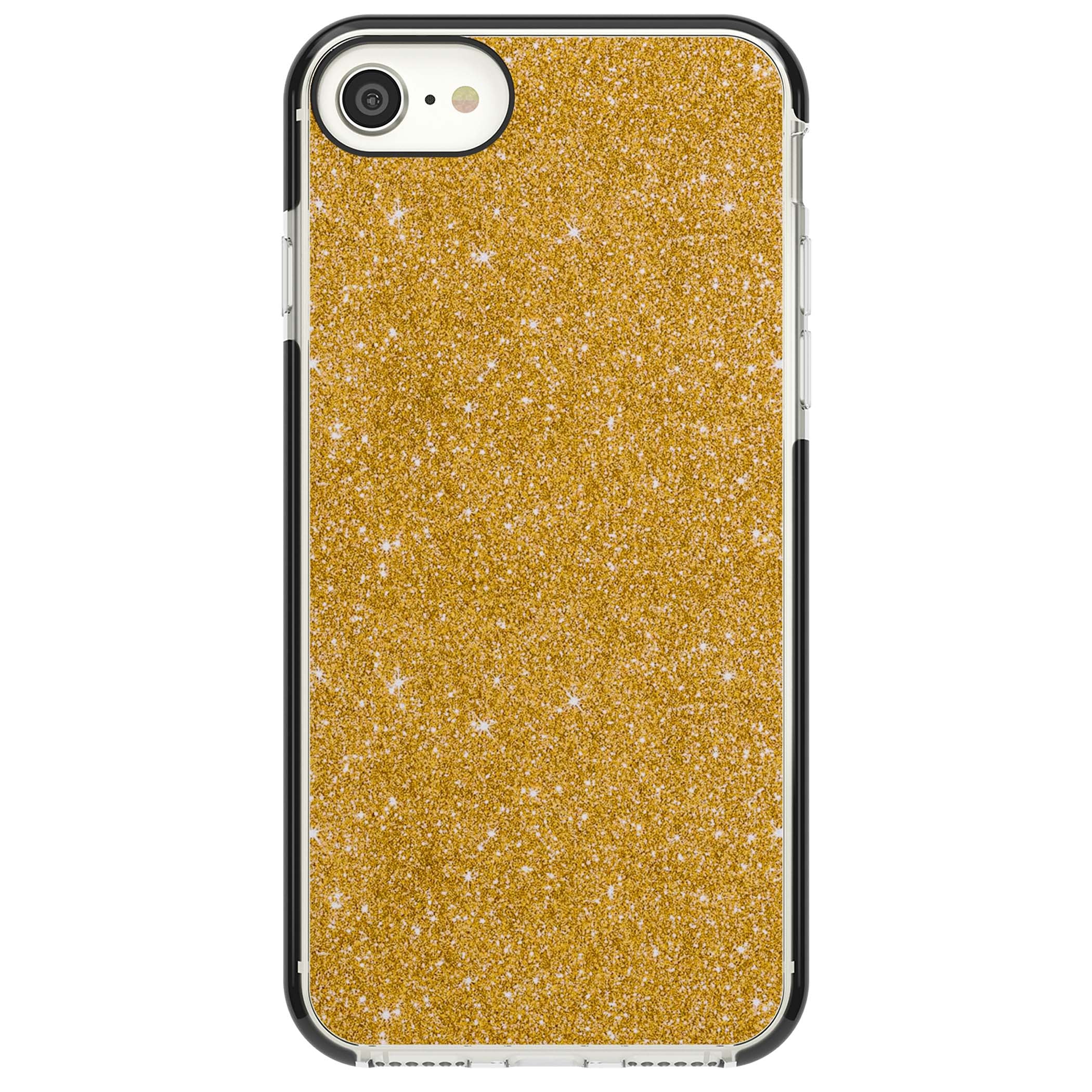 Gold Glitter gold glitter iPhone case featuring a shimmering sparkle wallpaper design in luxury gold | Black Impact case for iPhone SE