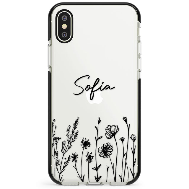 Personalised Black Wildflowers Phone Case for iPhone X XS Max XR