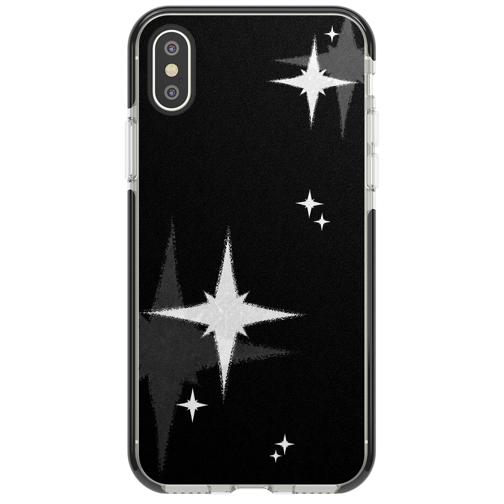 Black Sparkle celestial iPhone case featuring white sparkle stars on a black night sky background | Black Impact case for iPhone X, iPhone XS Max, iPhone XR