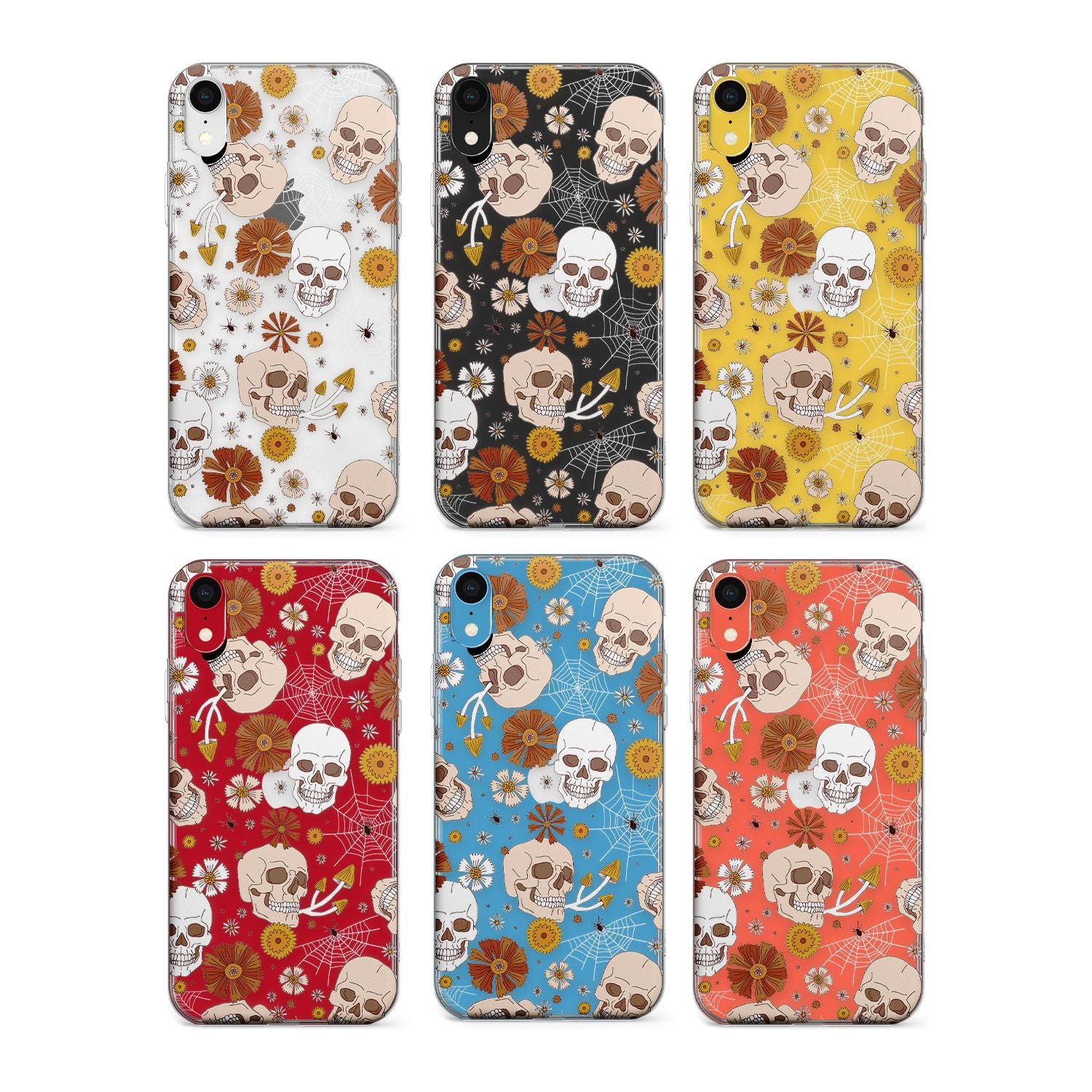 Halloween Skulls and Flowers Phone Case for iPhone X XS Max XR