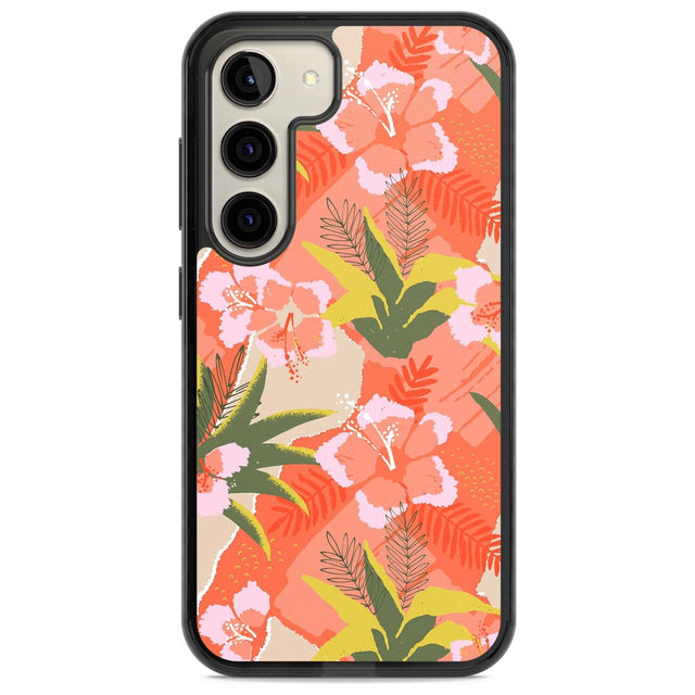 Hawaiian Flowers Abstract Pattern Phone Case Samsung S22 / Black Impact Case,Samsung S23 / Black Impact Case Blanc Space