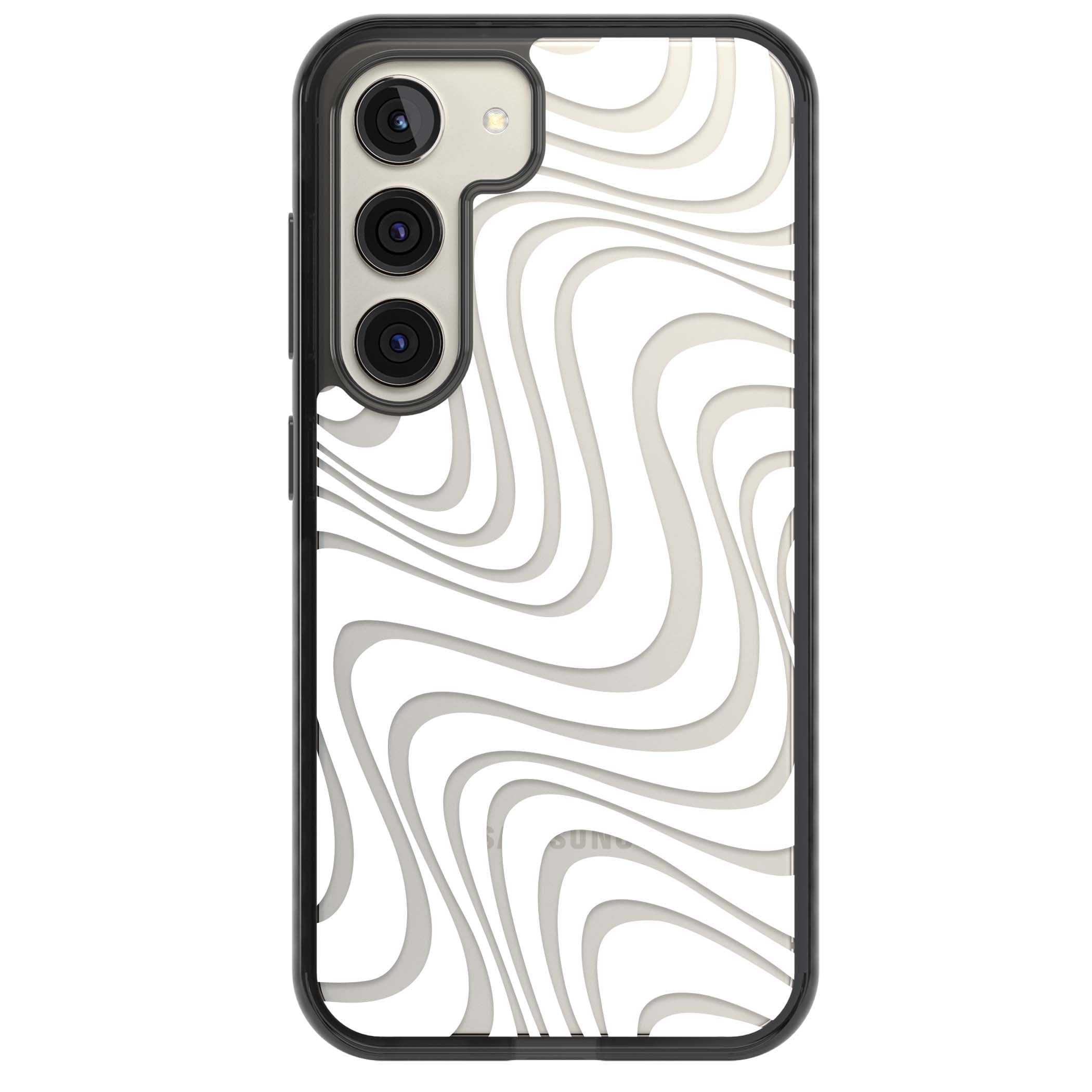 White Abstract Waves abstract iPhone case featuring flowing grey wave pattern on clear background | Black Impact case for Samsung Galaxy S24, Samsung Galaxy S23, Samsung Galaxy S22