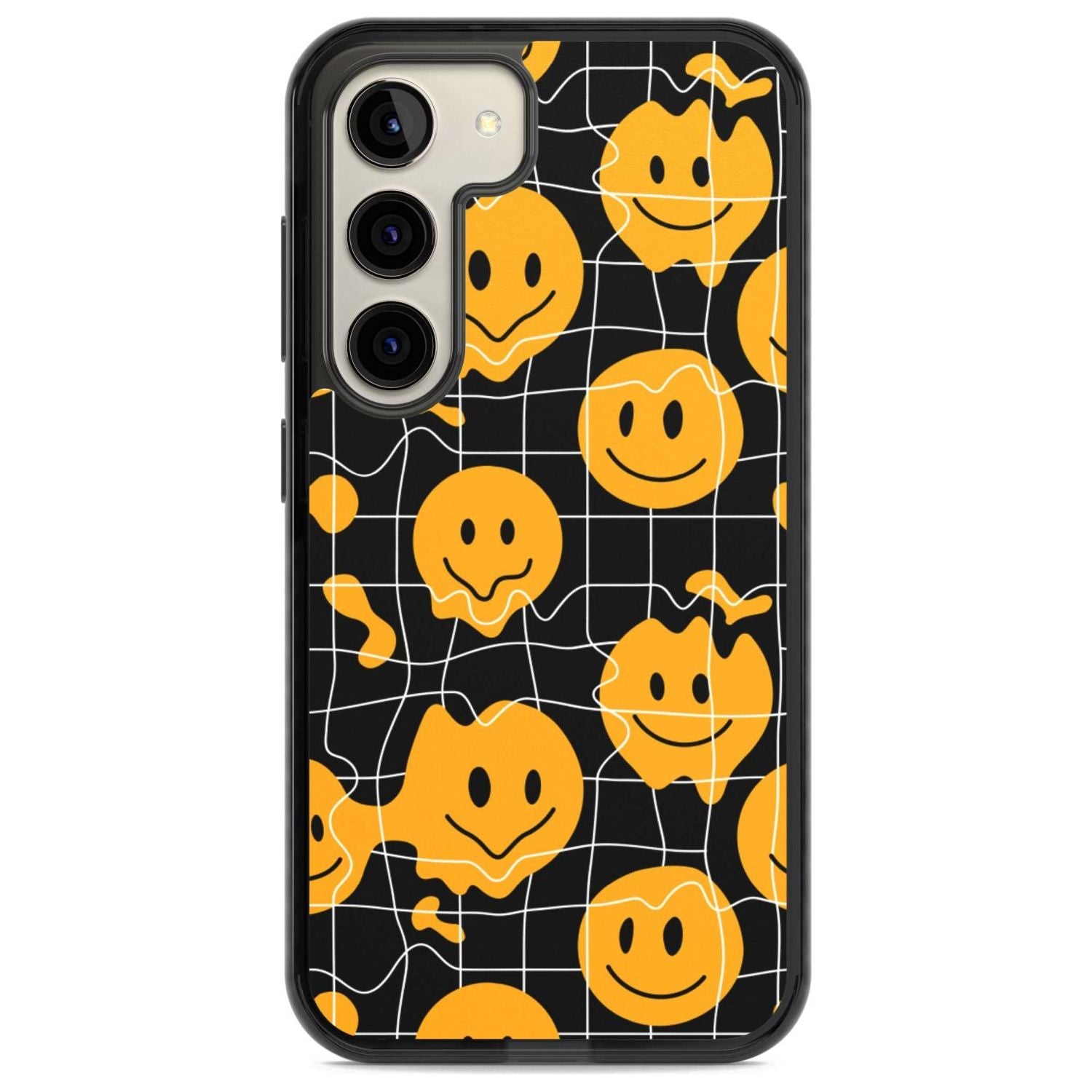 Acid Face Grid Pattern Phone Case Samsung S22 / Black Impact Case,Samsung S23 / Black Impact Case Blanc Space