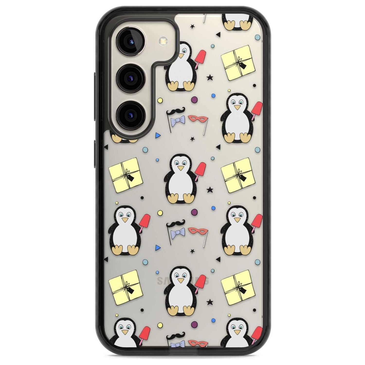 Cute Penguin Pattern Clear Phone Case Samsung S22 / Black Impact Case,Samsung S23 / Black Impact Case Blanc Space