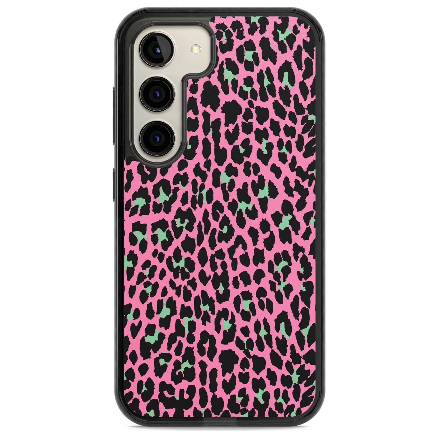 Green on Pink Leopard Print Pattern Phone Case Samsung S22 / Black Impact Case,Samsung S23 / Black Impact Case Blanc Space