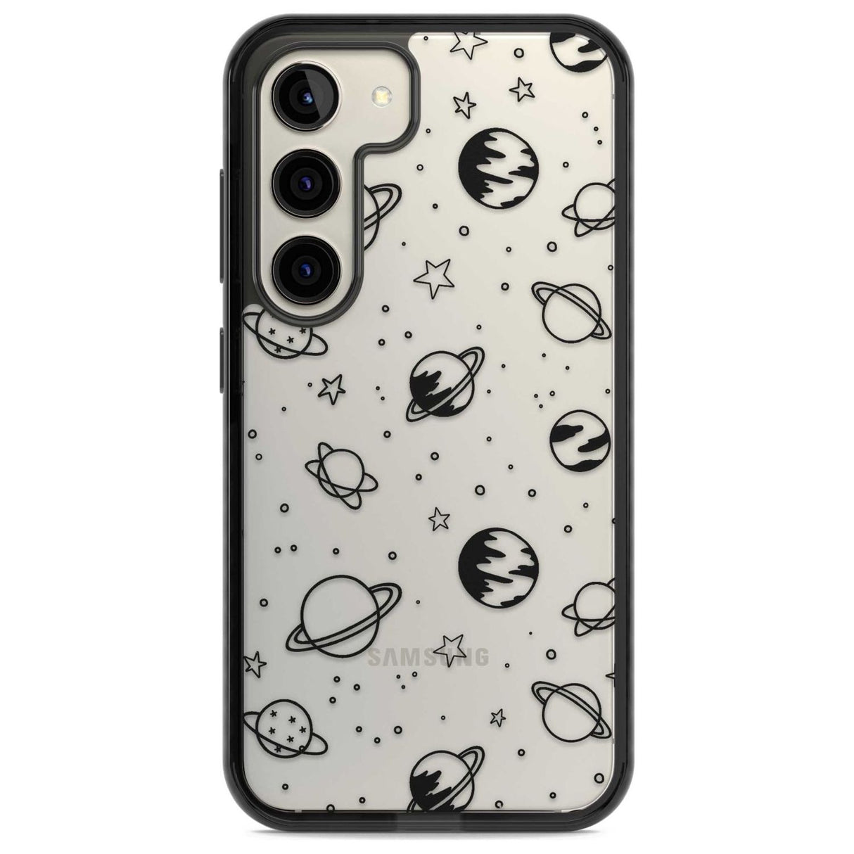 Cosmic Outer Space Design Black on Clear Phone Case Samsung S22 / Black Impact Case,Samsung S23 / Black Impact Case Blanc Space