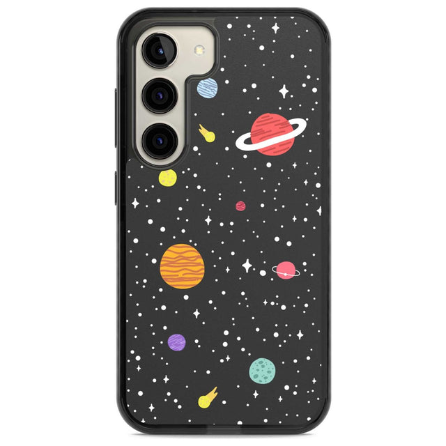 Cute Cartoon Planets Phone Case Samsung S22 / Black Impact Case,Samsung S23 / Black Impact Case Blanc Space