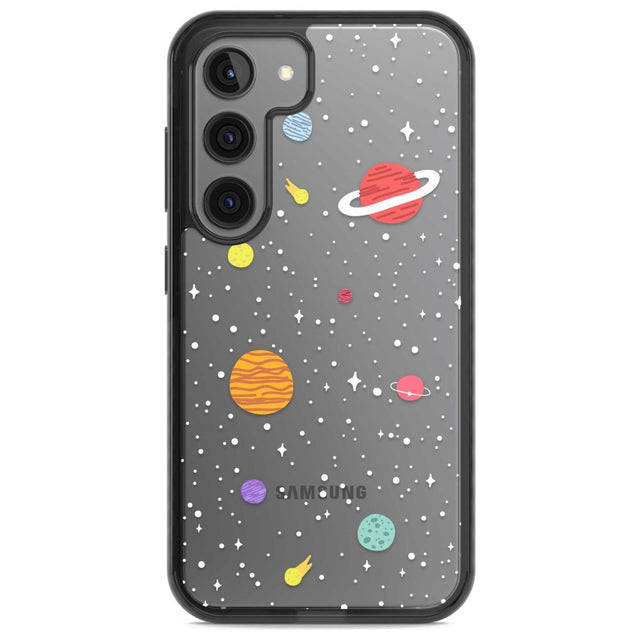Cute Cartoon Planets (Clear) Phone Case Samsung S22 / Black Impact Case,Samsung S23 / Black Impact Case Blanc Space