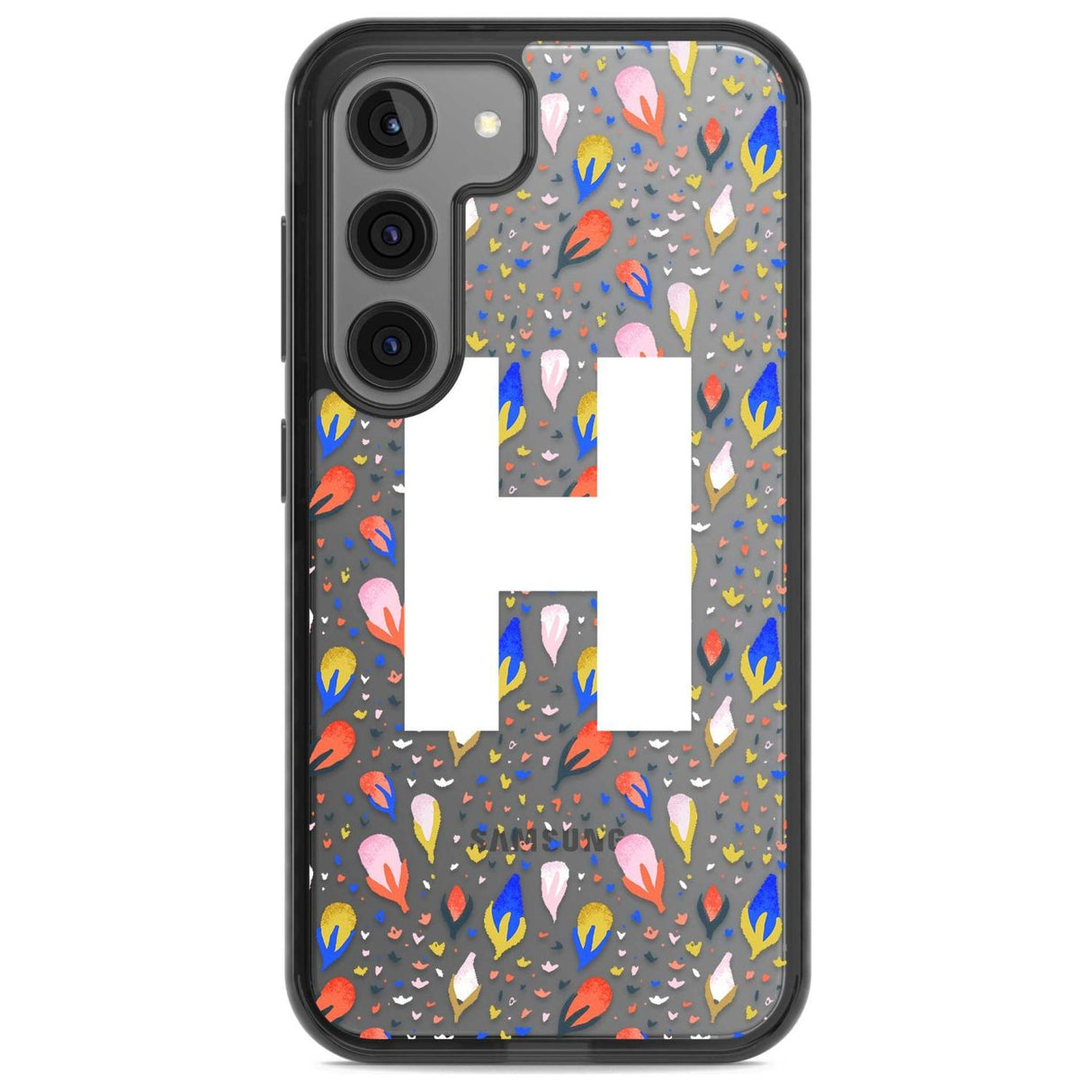 Personalised White Monogram Floral Custom Phone Case Samsung S22 / Black Impact Case,Samsung S23 / Black Impact Case Blanc Space