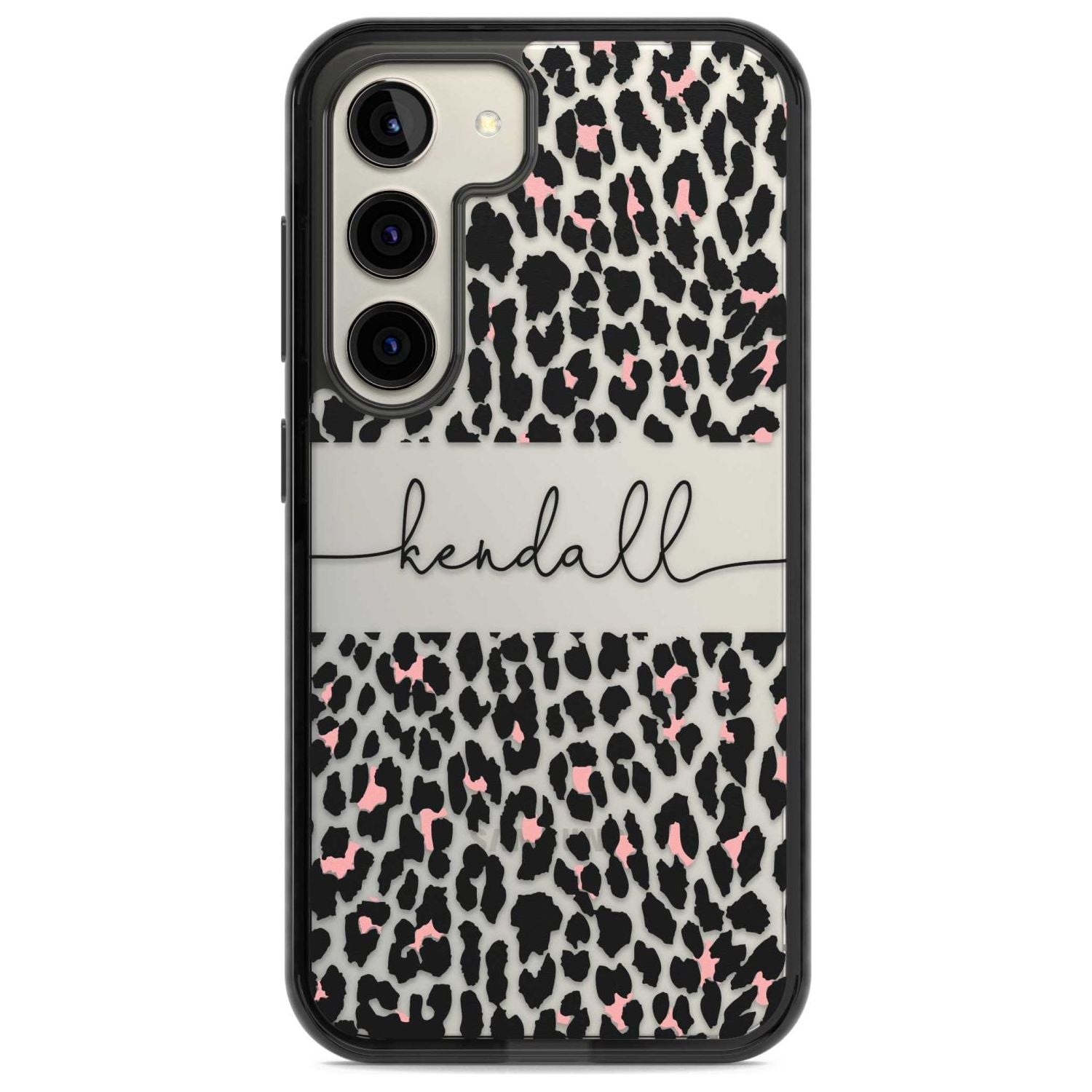 Personalised Pink & Cursive Leopard Spots Custom Phone Case Samsung S22 / Black Impact Case,Samsung S23 / Black Impact Case Blanc Space