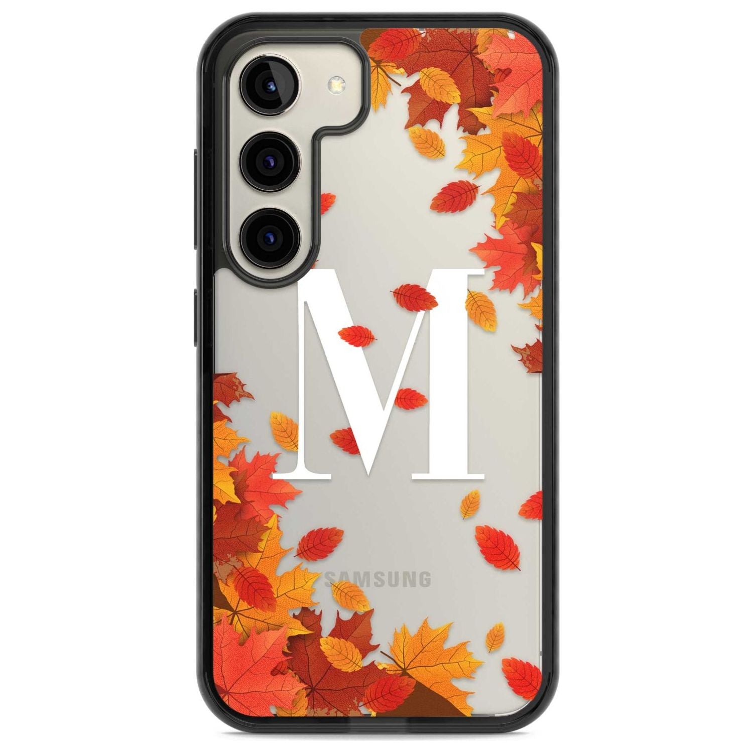 Personalised Monogram Autumn Leaves Custom Phone Case Samsung S22 / Black Impact Case,Samsung S23 / Black Impact Case Blanc Space