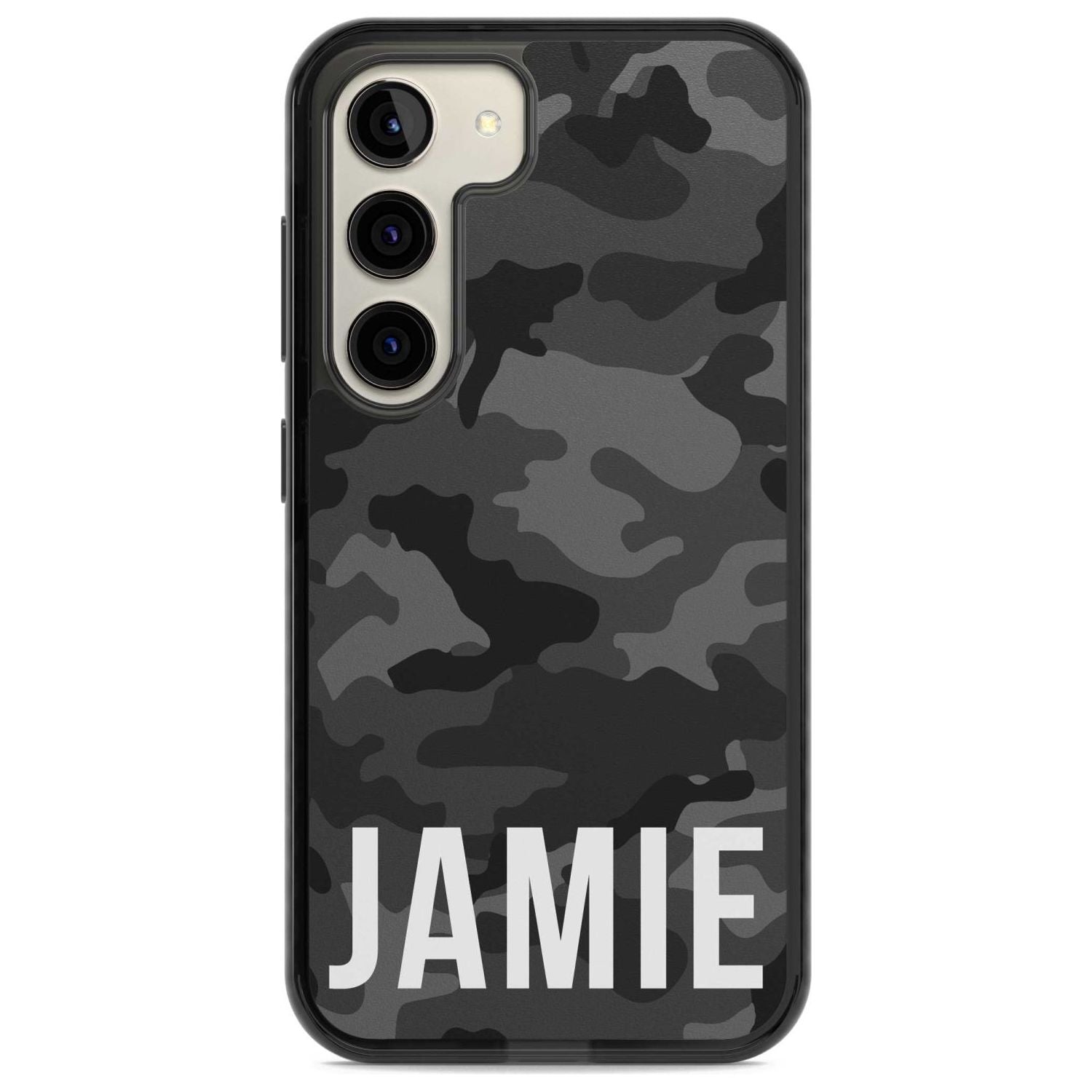 Personalised Horizontal Name Black Camouflage Custom Phone Case Samsung S22 / Black Impact Case,Samsung S23 / Black Impact Case Blanc Space