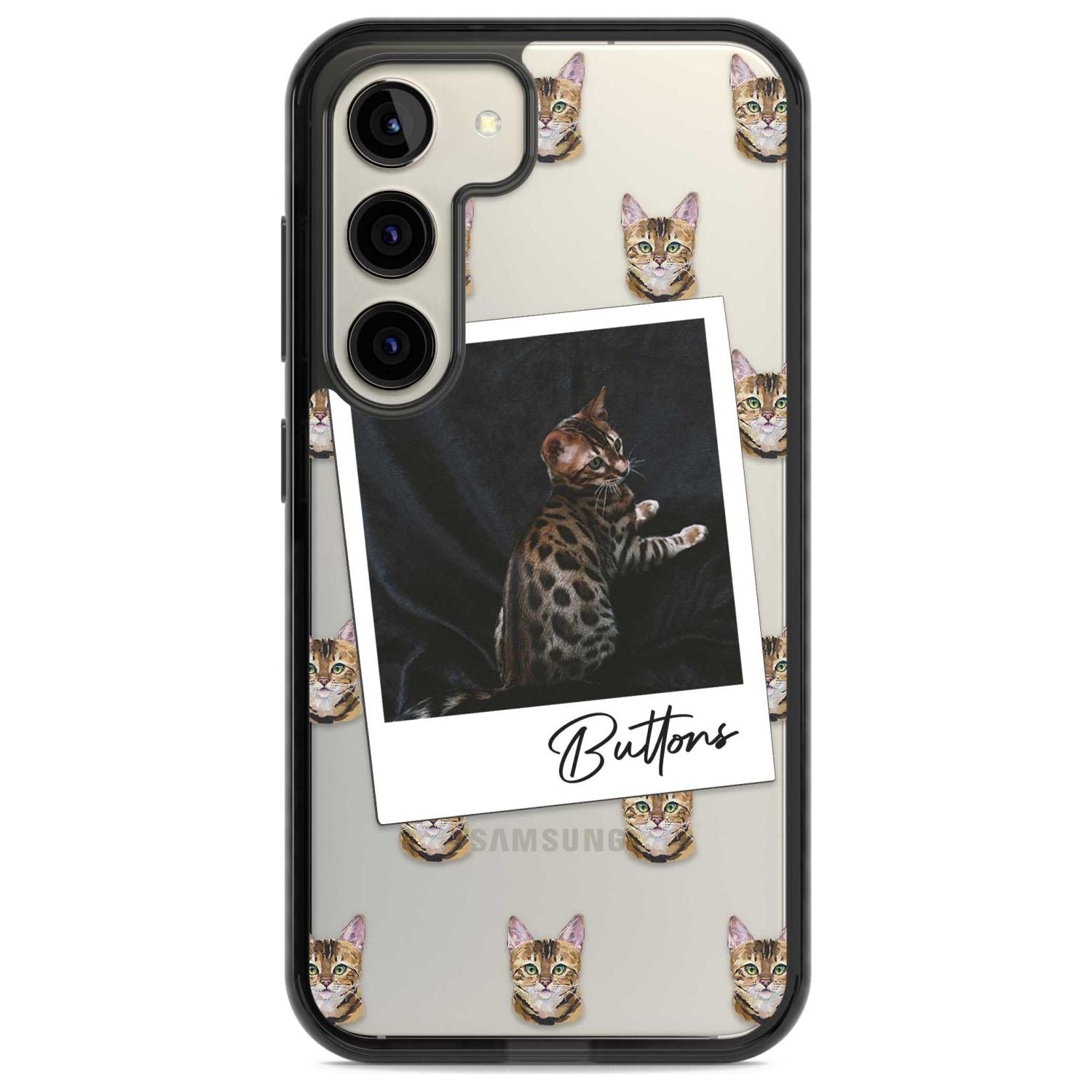 Personalised Bengal Cat Photo Custom Phone Case Samsung S22 / Black Impact Case,Samsung S23 / Black Impact Case Blanc Space