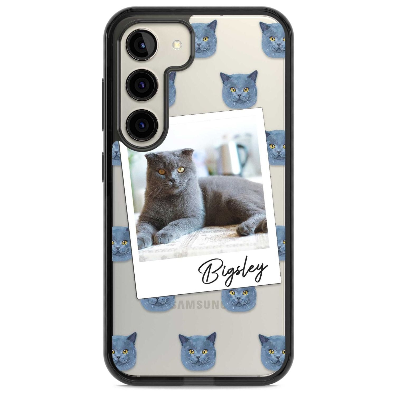 Personalised English Blue Cat Photo Custom Phone Case Samsung S22 / Black Impact Case,Samsung S23 / Black Impact Case Blanc Space