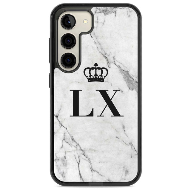 Personalised Initials with Crown on White Marble Custom Phone Case Samsung S22 / Black Impact Case,Samsung S23 / Black Impact Case Blanc Space