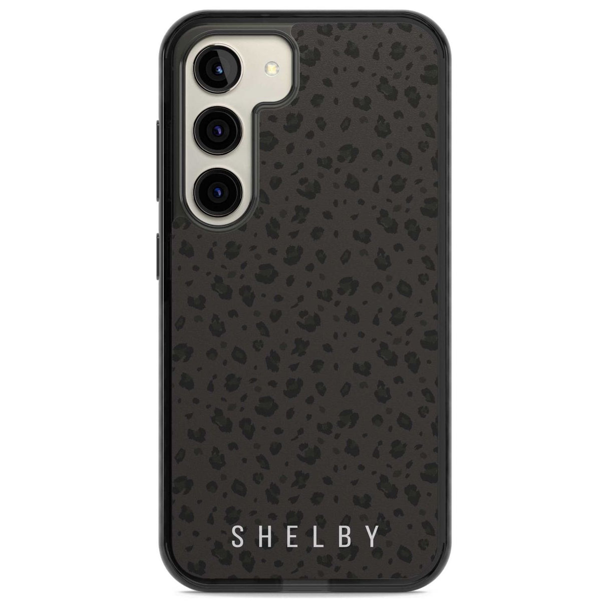 Personalised Minimal Lettering Dark Leopard Custom Phone Case Samsung S22 / Black Impact Case,Samsung S23 / Black Impact Case Blanc Space