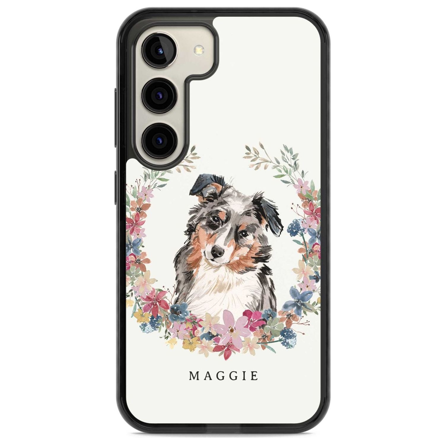 Personalised Australian Shepherd Watercolour Dog Portrait Custom Phone Case Samsung S22 / Black Impact Case,Samsung S23 / Black Impact Case Blanc Space