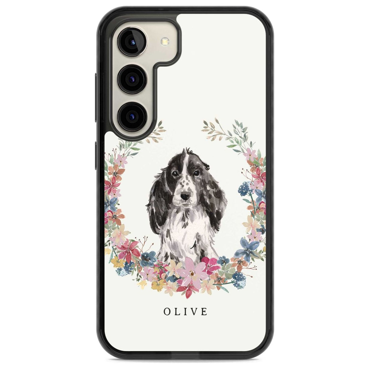 Personalised Black Cocker Spaniel - Watercolour Dog Portrait Custom Phone Case Samsung S22 / Black Impact Case,Samsung S23 / Black Impact Case Blanc Space