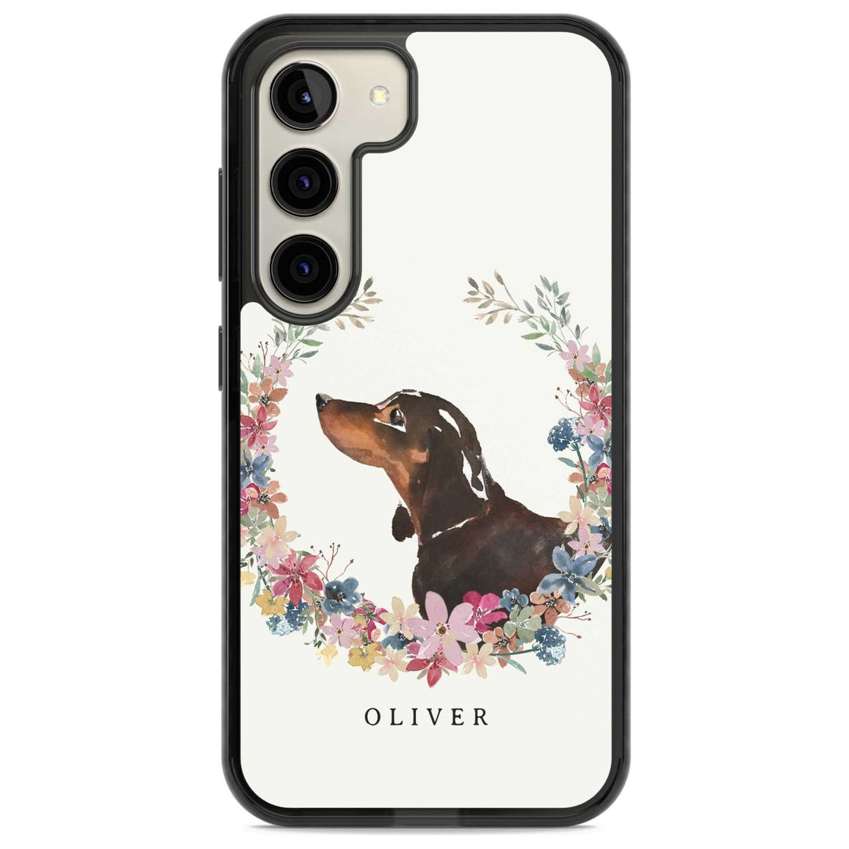 Personalised Black & Tan Dachshund - Watercolour Dog Portrait Custom Phone Case Samsung S22 / Black Impact Case,Samsung S23 / Black Impact Case Blanc Space