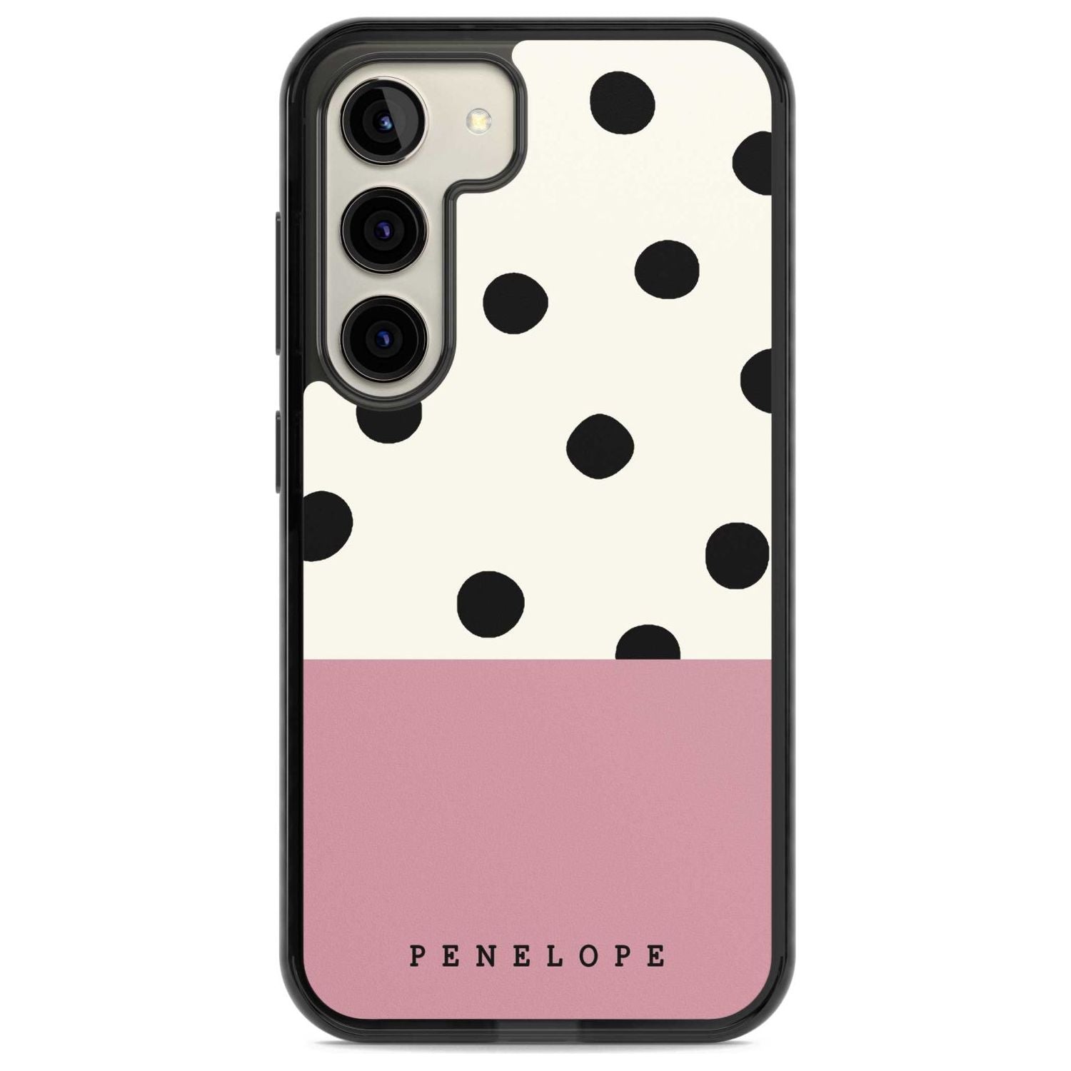 Personalised Pink Border Polka Dot Custom Phone Case Samsung S22 / Black Impact Case,Samsung S23 / Black Impact Case Blanc Space