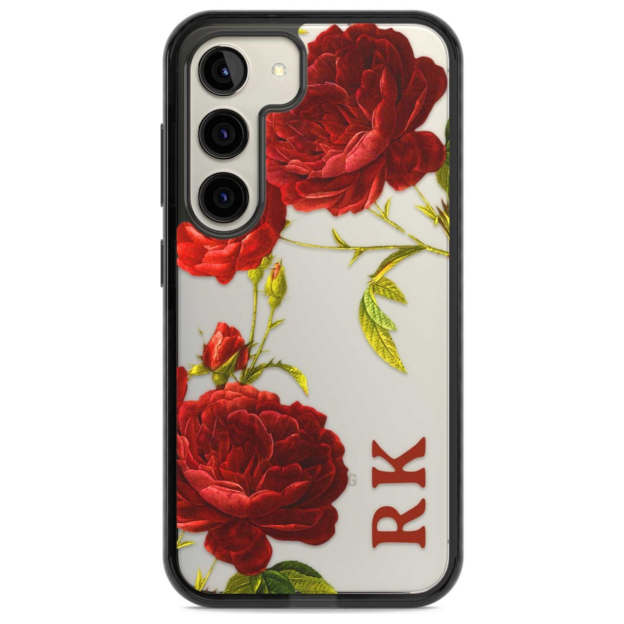 Personalised Clear Vintage Floral Red Roses Custom Phone Case Samsung S22 / Black Impact Case,Samsung S23 / Black Impact Case Blanc Space