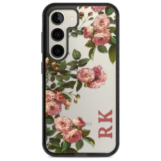 Personalised Clear Vintage Floral Pink Garden Roses Custom Phone Case Samsung S22 / Black Impact Case,Samsung S23 / Black Impact Case Blanc Space