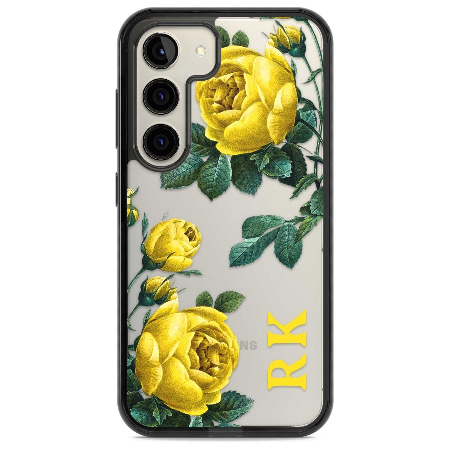 Personalised Clear Vintage Floral Yellow Roses Custom Phone Case Samsung S22 / Black Impact Case,Samsung S23 / Black Impact Case Blanc Space