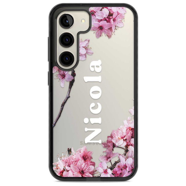 Personalised Cherry Blossoms with Text Custom Phone Case Samsung S22 / Black Impact Case,Samsung S23 / Black Impact Case Blanc Space
