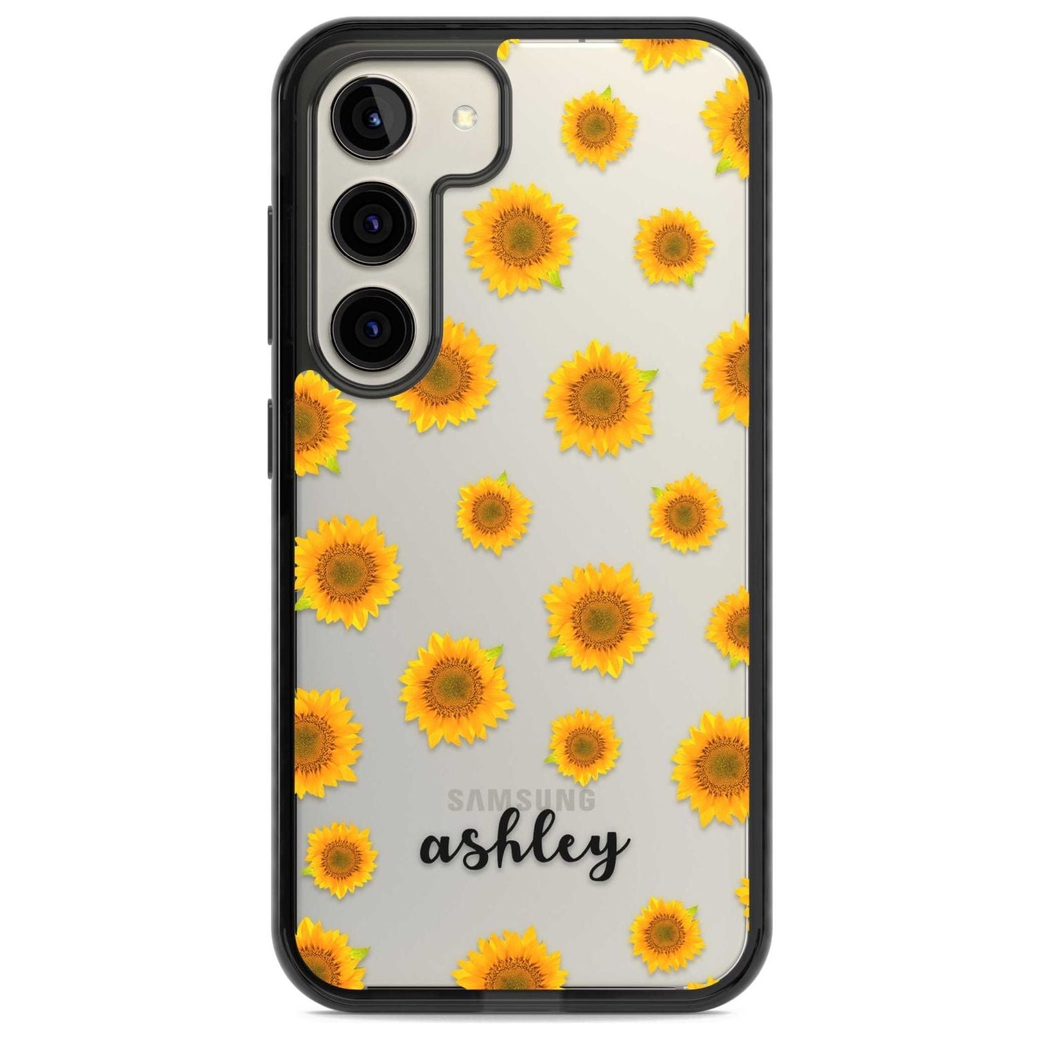 Personalised Sunflowers & Cursive Custom Phone Case Samsung S22 / Black Impact Case,Samsung S23 / Black Impact Case Blanc Space