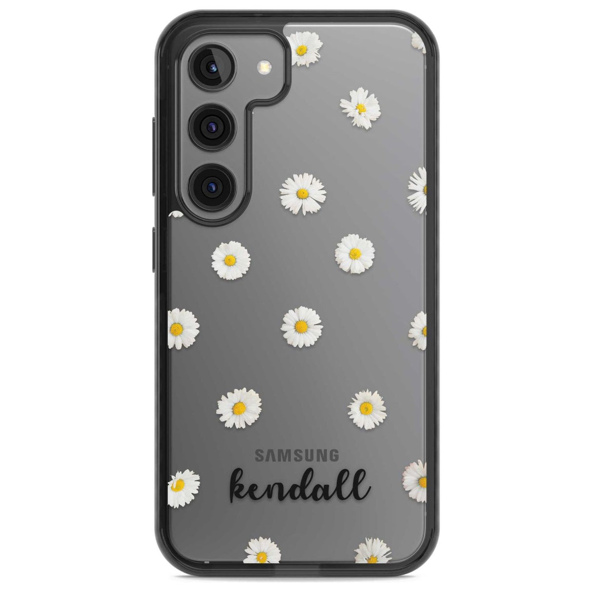 Personalised White Daisies & Cursive Custom Phone Case Samsung S22 / Black Impact Case,Samsung S23 / Black Impact Case Blanc Space