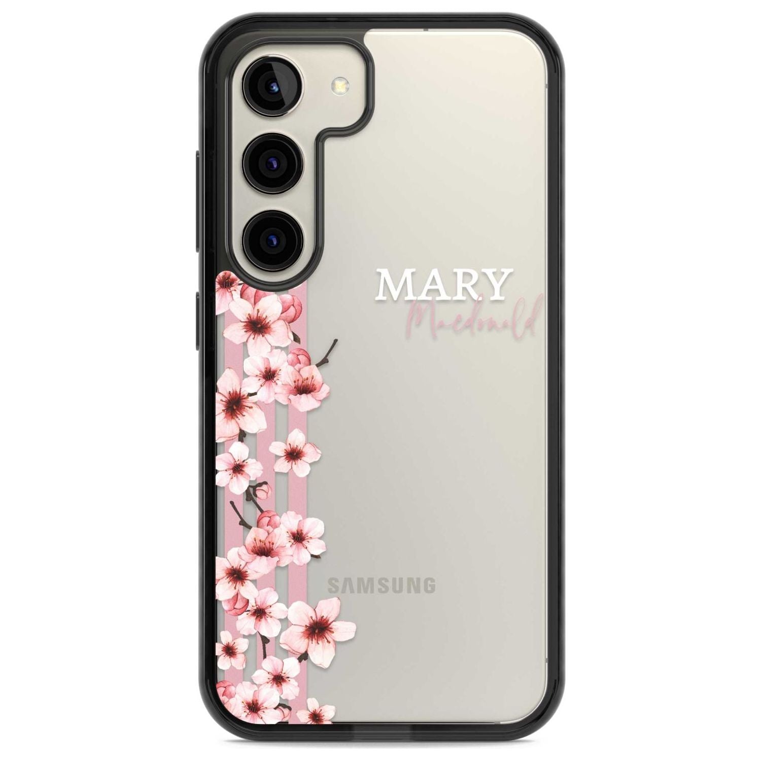 Personalised Cherry Blossoms & Stripes Custom Phone Case Samsung S22 / Black Impact Case,Samsung S23 / Black Impact Case Blanc Space
