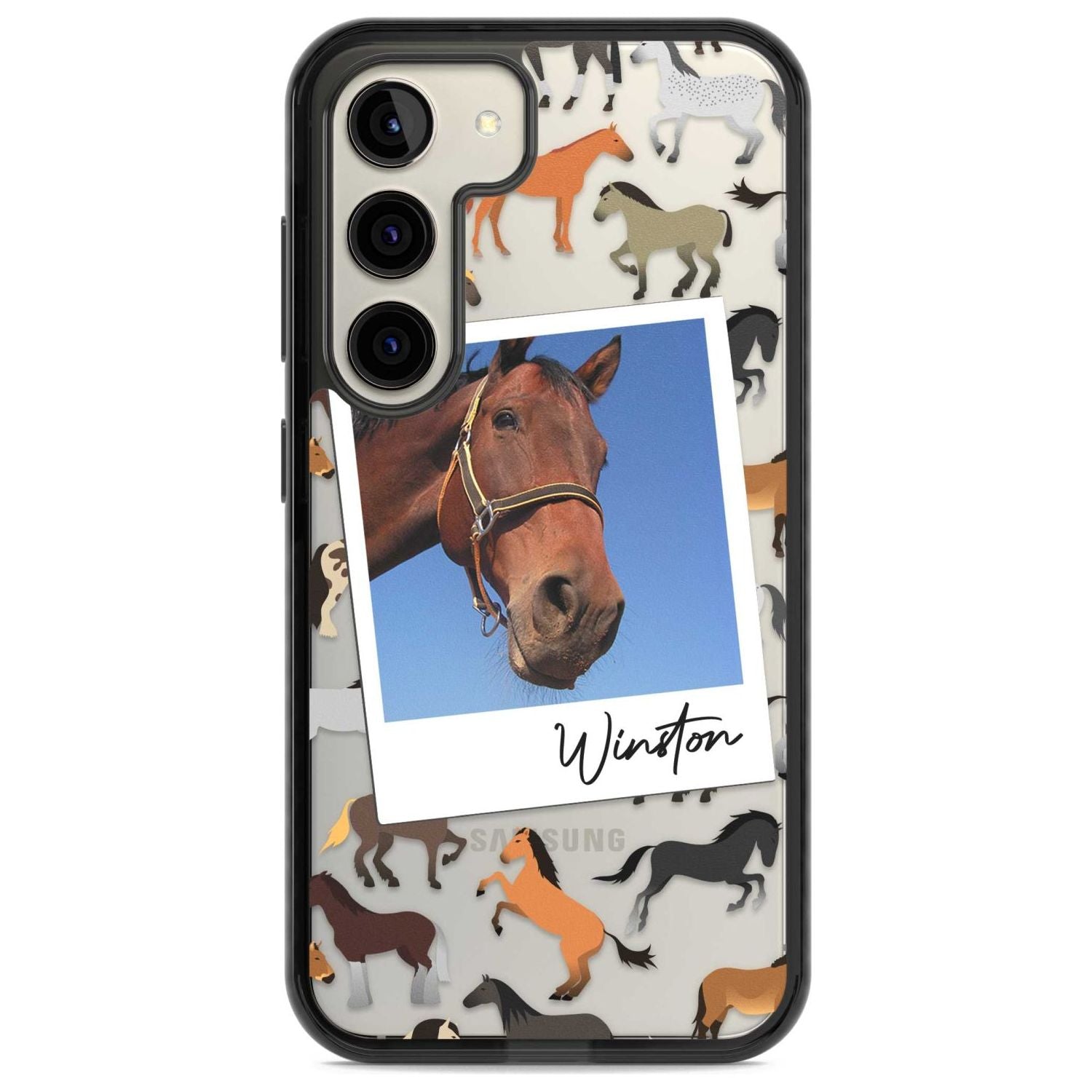 Personalised Horse Polaroid Custom Phone Case Samsung S22 / Black Impact Case,Samsung S23 / Black Impact Case Blanc Space