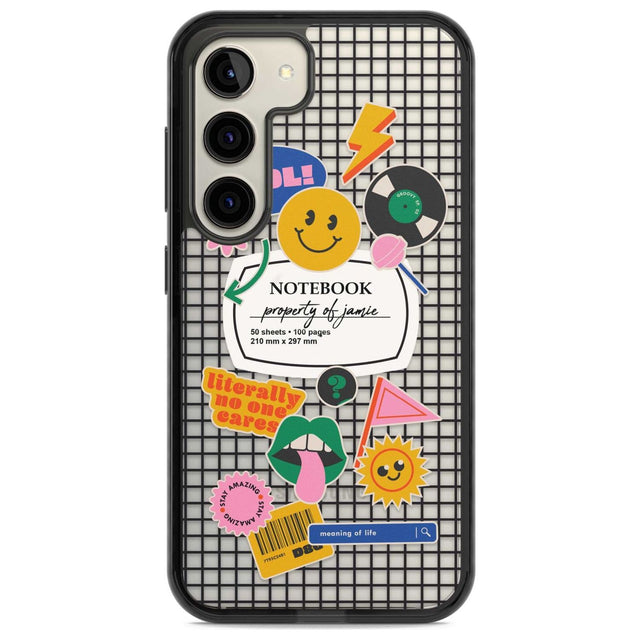 Personalised Sticker Mix on Grid Custom Phone Case Samsung S22 / Black Impact Case,Samsung S23 / Black Impact Case Blanc Space